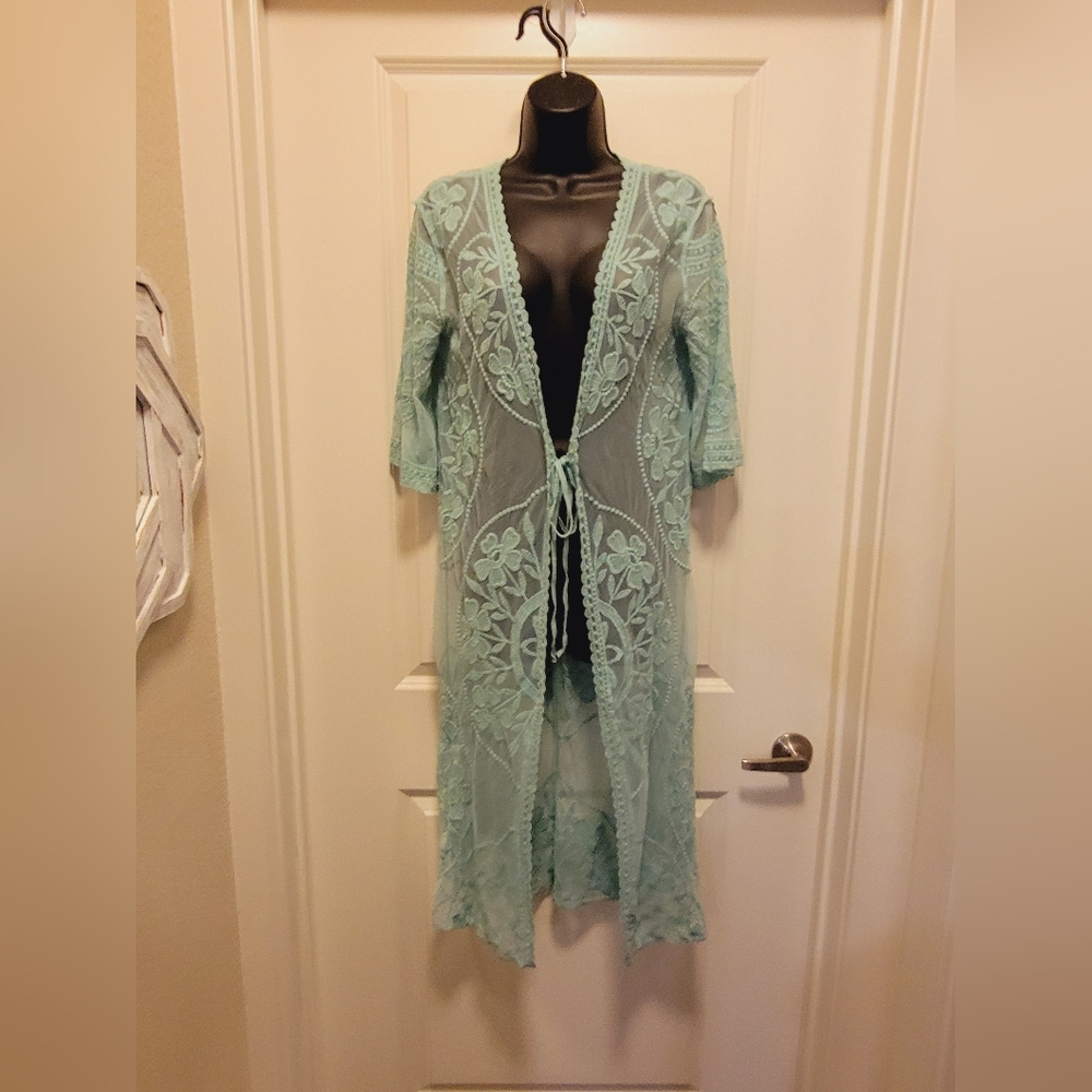 Aqua Rustic Sheer Boutique Duster